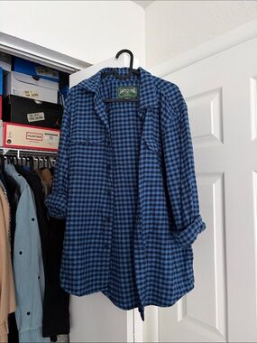 American Age Blue Plaid Button-Up Jean Jacket